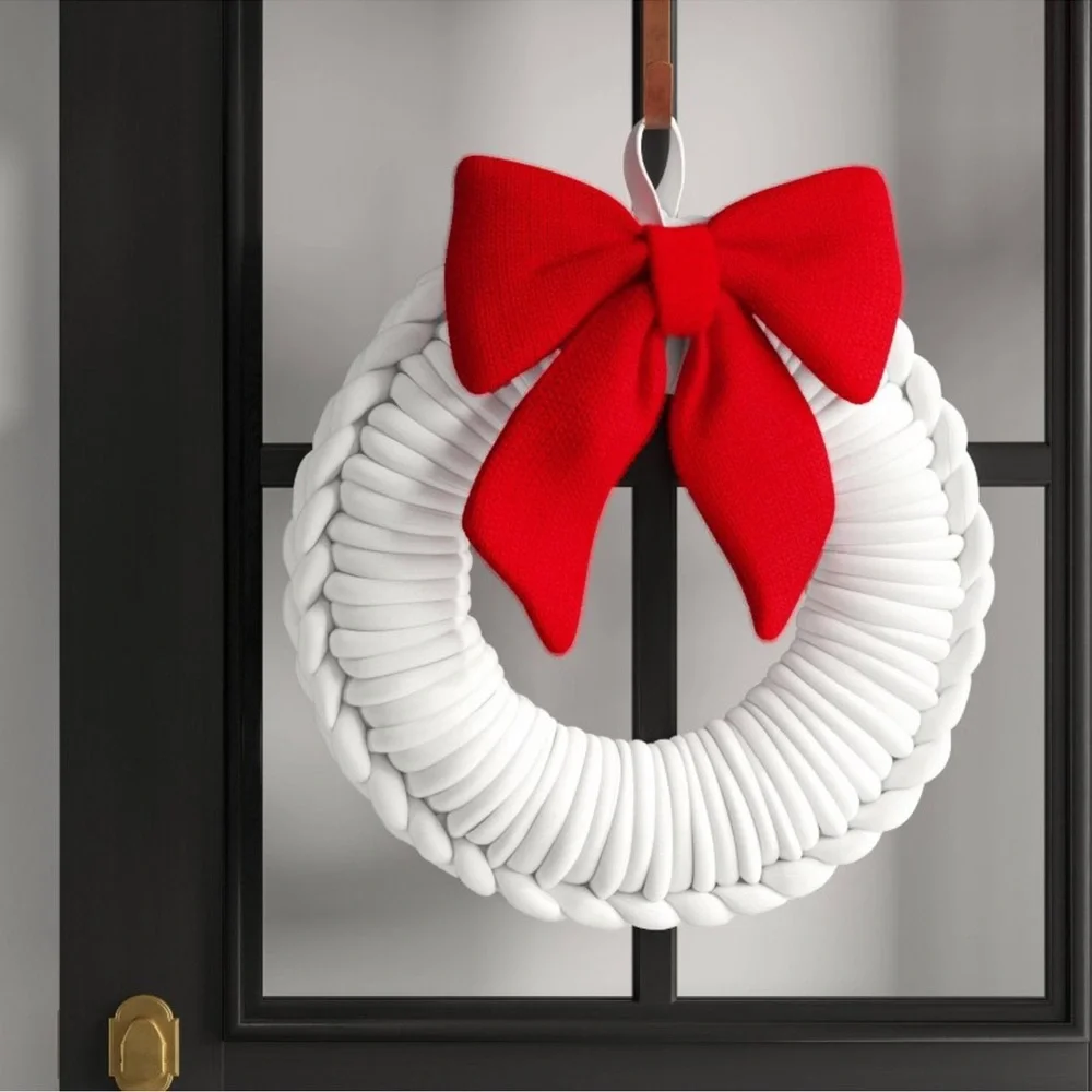 Wondershop Target 🎯 Holiday 24” White Yarn Wreath Red Bow NEW!